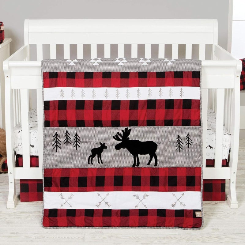 Trend Lab Lumberjack Moose 3 Piece Crib Bedding Set, Gender-Neutral Color Palette, Includes Quilt, Fitted Crib Sheet and Skirt - Image 1